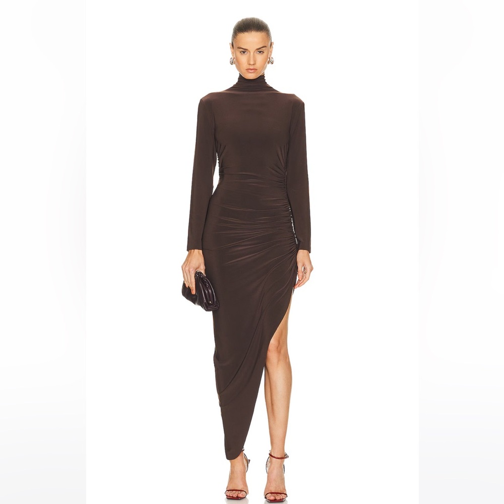 NORMA KAMALI
Long Sleeve Turtleneck Side Drape Gown